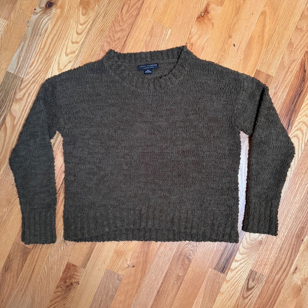 Social Standard by Sanctuary Womens Olive Green Boucle Knit Sweater Medium M